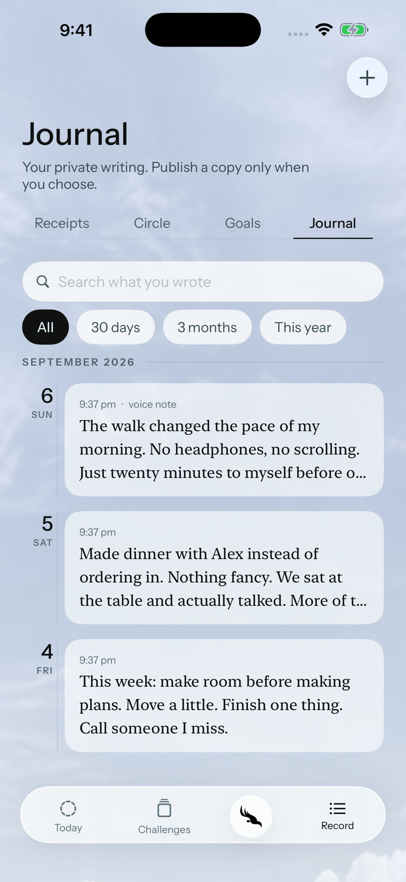 FIREBIRD Private journal with dated entries, search and filters