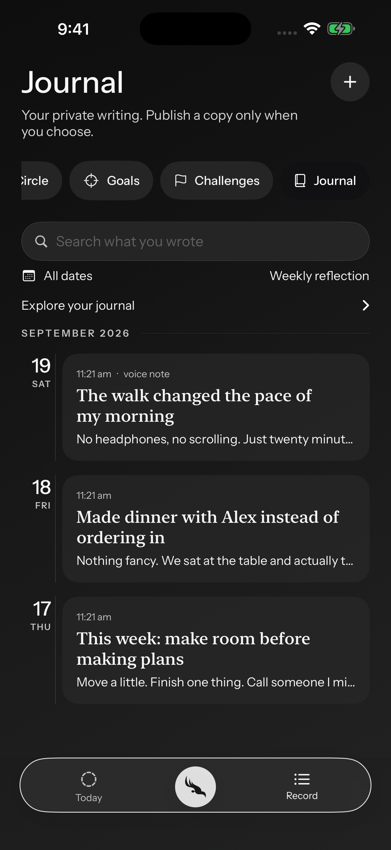 FIREBIRD private journal with dated entries and search